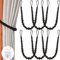 Wood Bead Curtain Tiebacks, KLOGTSIND Set of 6 Curtain Holdbacks for Thin or Thick Window Draperies, Boho Farmhouse Curtain Tiebacks with Hooks, Curtain Tie Backs for Home Office Room Decor