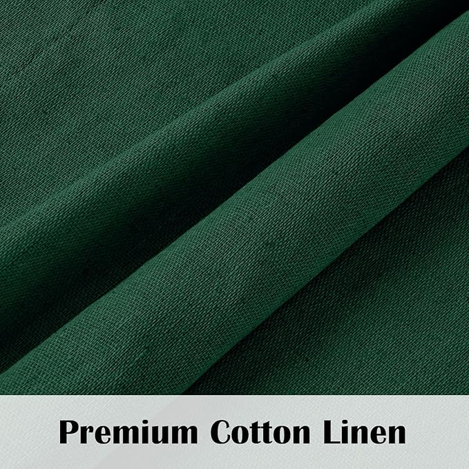 FRAMICS Farmhouse Valance Curtains, Boho Cotton Linen Kitchen Valance, Green Rustic Button Window Valances for Kitchen Bathroom, Country Rod Pocket Valances for Windows, Green and White, 52 x 18 Inch