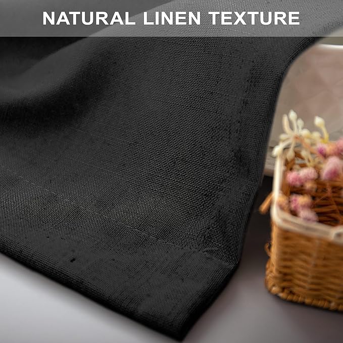 Pitalk Black Linen Curtains 90 Inches Long for Dining Room 2 Panels Pair Back Tab Pocket Modern Drapes Lace Muslin Textured Semi Sheer Curtains for Bedroom Gaming Dorm Office Wedding Party Decoration