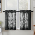 Simplebrand Semi Sheer Black Curtains 30 Inch Length 2 Panels, Geometric Jacquard Clip Textured Short Sheer Curtains for Bedroom，Modern Elegant Window Curtains Panels/Drapes/Treatment, 30x30 inch