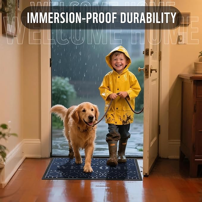 Yimobra Welcome Mat Outdoor Indoor, All-Season Waterproof Front Door Mat Outside Entrance, All-Weather Heavy Duty Non-Slip Doormat, Low Profile Porch Patio Entrance Mats, 60x36, Blue