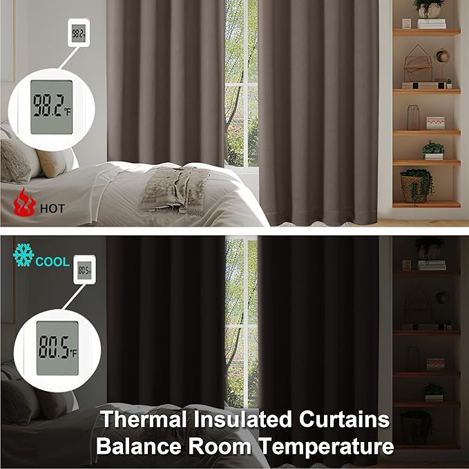 Simplebrand Ava Brown Blackout Curtains for Bedroom, 72 Inch Length, 2 Panels Set, Privacy Thermal Insulated Rod Pocket Window Curtains, W40 x L72 Inch