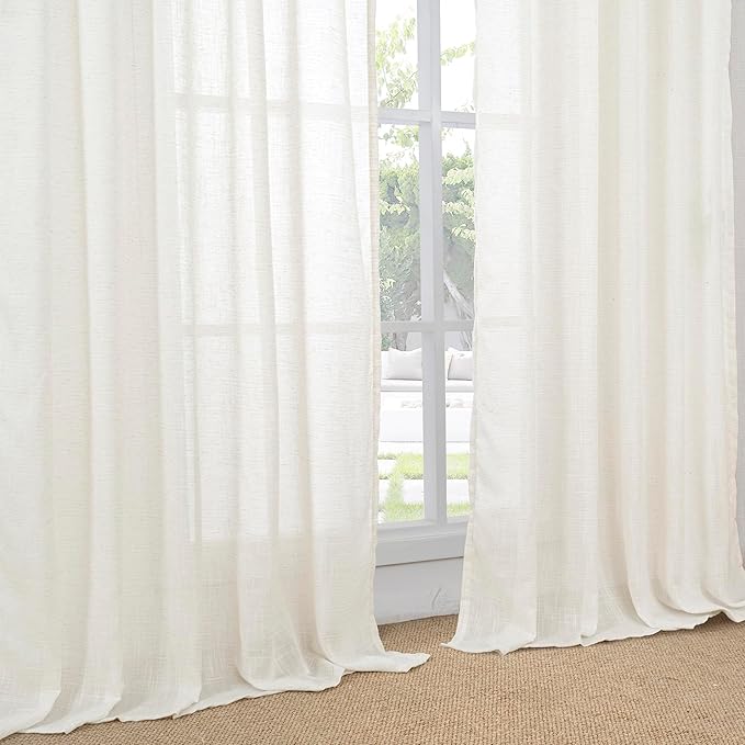 BGment 96 Inches Long Linen Curtains for Living Room - Natural Semi Sheer Drapes for Bedroom Dining Room Floor Length Lightweight Rustic with Rod Pocket Light Filtering, 2 Panels Set, 52 X 96 Inch