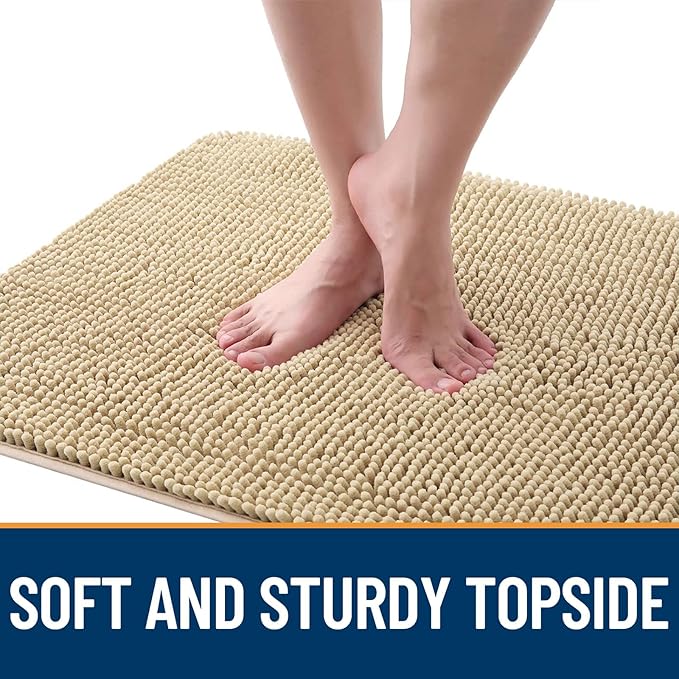 OLANLY Dog Door Mat for Muddy Paws 47x24, Absorbs Moisture and Dirt, Absorbent Non-Slip Washable Doormat, Quick Dry Chenille Mud Mat for Dogs, Entry Indoor Entryway Carpet for Inside Floor, Beige