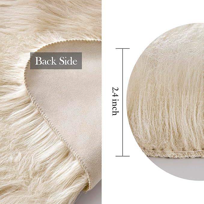 MIULEE Luxury Super Soft Fluffy Area Rug Faux Fur Sheepskin Rug Decorative Plush Shaggy Carpet for Bedside Sofa Floor Nursery 2 x 6 Feet, Beige