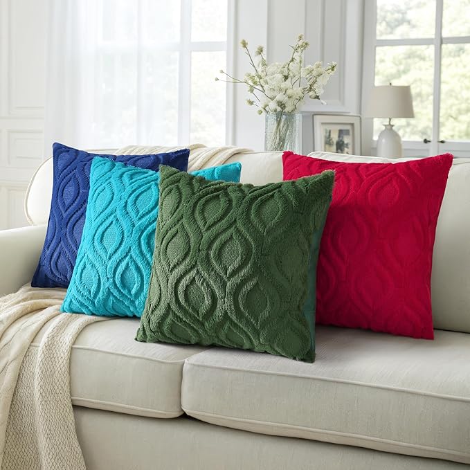 decorUhome Summer Throw Pillow Covers 26x26 Inch Set of 2, Soft Plush Faux Wool Turquoise Solid Couch Pillow Covers, Accent Euro Sham Farmhouse Neutral Square Pillow Cases for Sofa Bed Living Room