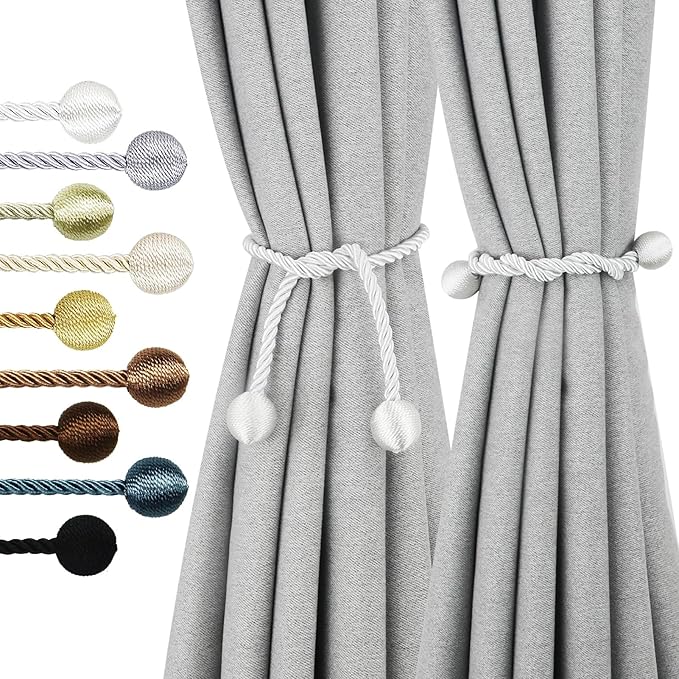 Curtain Tiebacks Outdoor Elegant Decorative Tie Backs Modern Rope Tiebacks for Drapes Window Curtain Holdbacks for Draperies (White, 4)