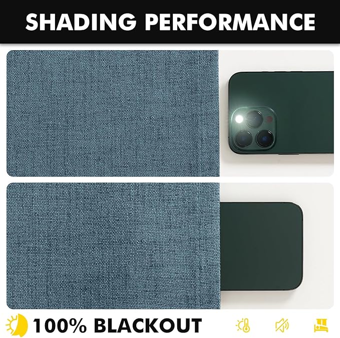 MIULEE 100% Blackout Linen Curtains for Bedroom, Stone Blue Solid Luxury Decor Thermal Insulation Room Darkening Drapes for Living Room Nursery Back Tab Rod Pocket 42 x 84 Inches, 2 Panels