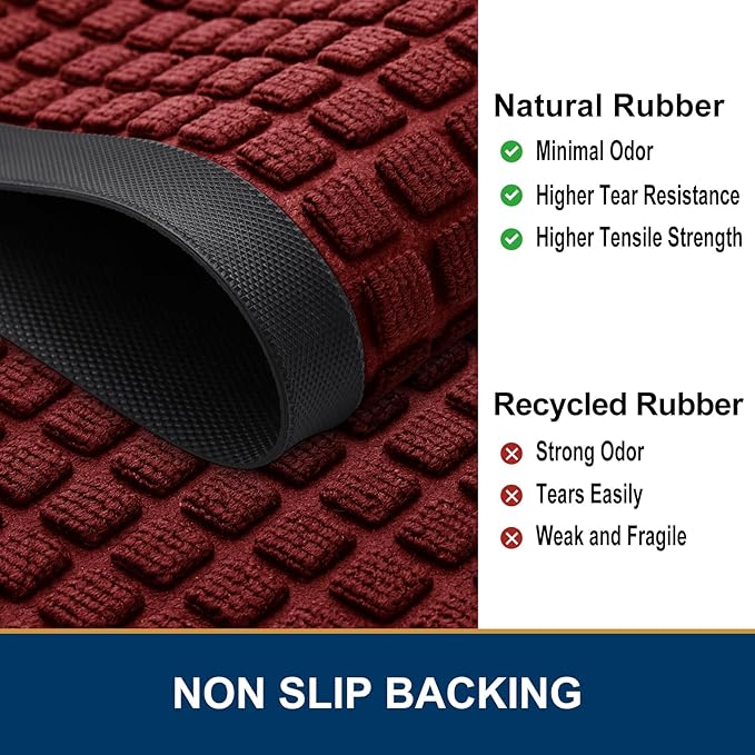 Smiry Front Door Mat Outside Entrance, Heavy Duty Natural Rubber Doormat, Non Slip, Trap Dirt and Moisture, Easy Clean, Low Profile Welcome Floor Mats for Indoor Outdoor Entry, 47x23 Inch, Red