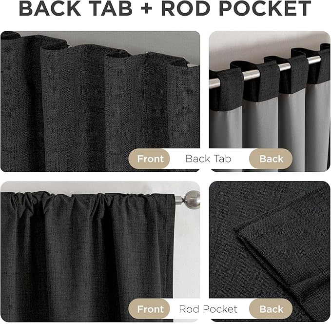 Joydeco Blackout Curtains for Bedroom - 100% Light Blocking 2 Panels Set Black Drapes 42" W x 108" L, Thermal Insulated Room Darkening Curtains, Linen Textured for Living Room, Rod Pocket & Back Tabs