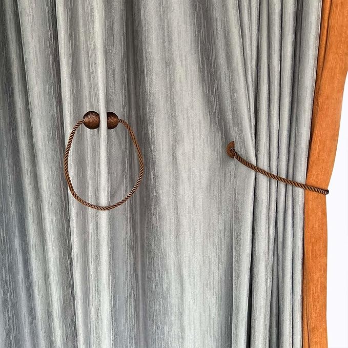 Melaluxe 6 Pack Magnetic Curtain Tiebacks, Decorative Curtain Holdbacks for Window Décor (Coffee)