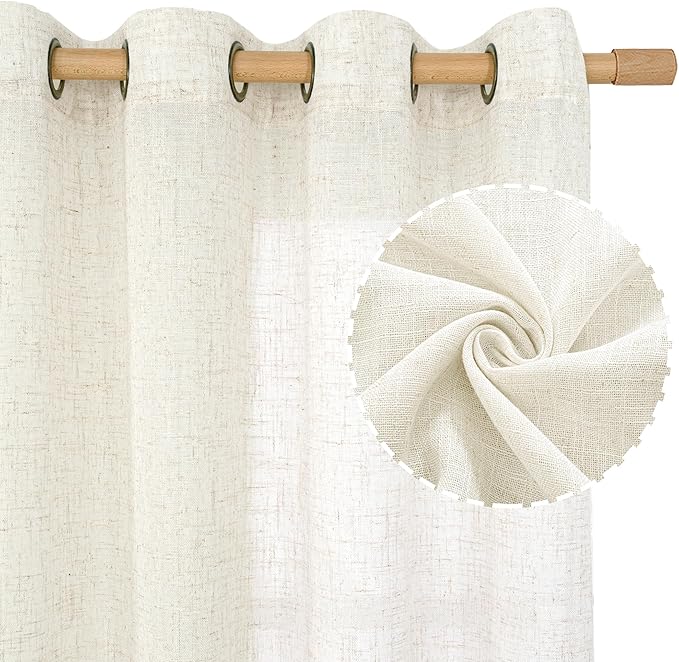 LAMIT Cream Linen Curtains 84 Inch Length 2 Panels for Living Room, Light Filtering Boho Window Treatments Semi Sheer Neutral Vertical Drapes with Bronze Grommet for Bedroom, 38 X 84 Inch