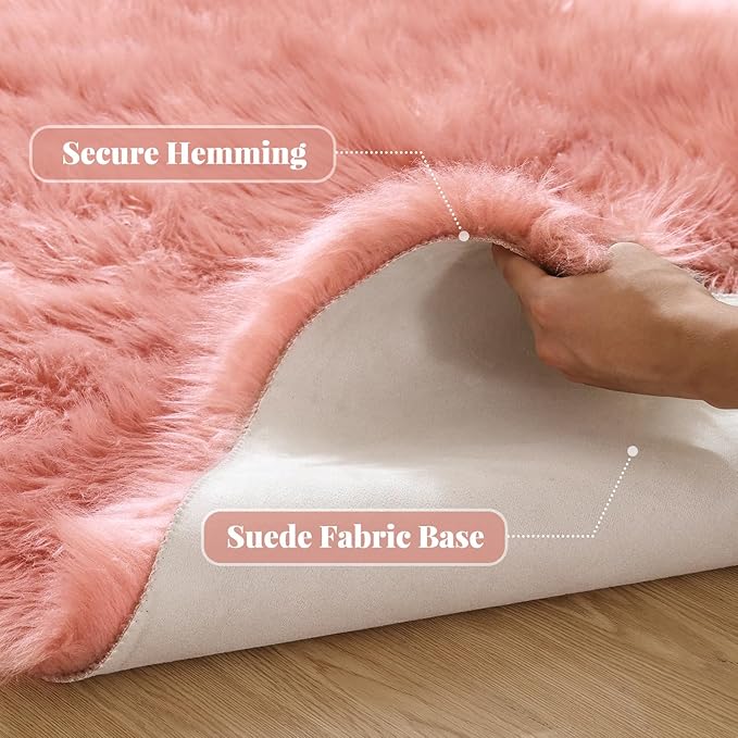 ORINOVA Pink Faux Sheepskin Fluffy Fur Rugs for Bedroom Machine Washable Fuzzy Area Rugs for Living Room Runner Rugs for Hallway 2x6