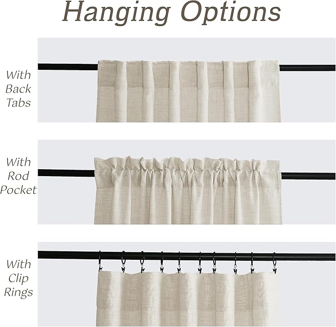 RYB HOME Living Room and Dining Room Curtains and Drapes Linen Sheer, Light Filtering Curtains 96 inches Long, Back Tab/Rod Pocket, Cream Colored, W 52 x L 96 inches, 2 Panels Set
