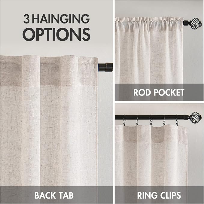 MIULEE White Linen Curtains 108 Inches Long for Bedroom Living Room, Soft Thick Linen Textured Window Drapes Semi Sheer Light Filtering Rod Pocket Back Tab Burlap Look Farmhouse Decor, 2 Panels