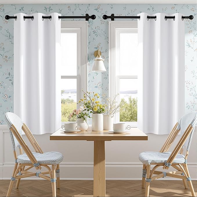 NICETOWN 100% Blackout Window Curtain Panels 90 inch Length for Living Room, Set of 2, Snow White, 42 inches Wide, Thermal Insulated Drapes