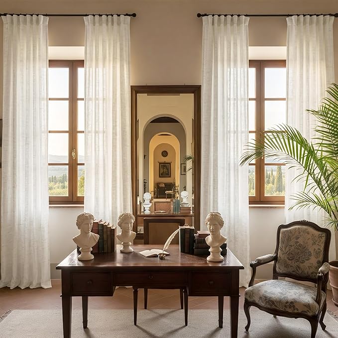 NICETOWN Semi Sheer Linen Curtains 84 inches Long 2 Panels Set for Bedroom, Rod Pocket & Back Tab Privacy with Light Filtering Window Treatments Airy & Breathable for Living Room, W52 x L84