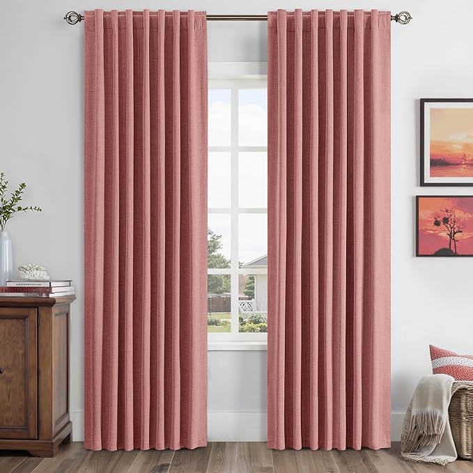 MIULEE 100% Blackout Linen Curtains for Bedroom, Dusty Rose Solid Luxury Decor Thermal Insulation Room Darkening Drapes for Living Room Nursery Back Tab Rod Pocket 42 x 72 Inches, 2 Panels