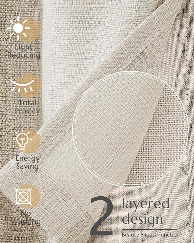 jinchan Valance Curtain Beige Hearthered Farmhouse Light Filtering Double Layer Window Treatment for Living Room Dining Bedroom Kitchen Rod Pocket 18 Inch