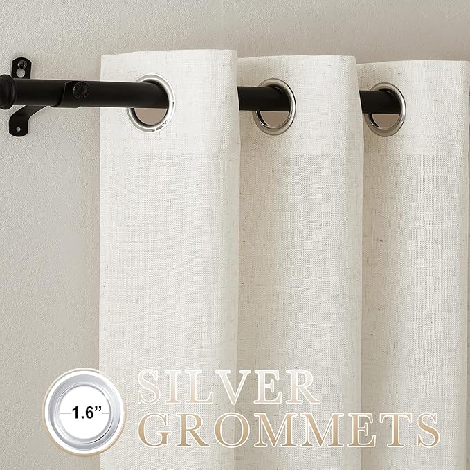 NICETOWN Semi Sheer Curtains 72 inches Long Linen Blend, Grommet Window Treatments Privacy with Light Penetration Bedroom Curtains & Drapes for Loft/Villa, W52 x L72, 2 Panels