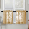 Simplebrand Sheer Gold Kitchen Curtains 24 Inch Length Tier Curtains 2 Panels, Light Filtering Geometric Jacquard Clip Textured Semi Sheer Short Window Curtains for Bathroom, 30x24 inch