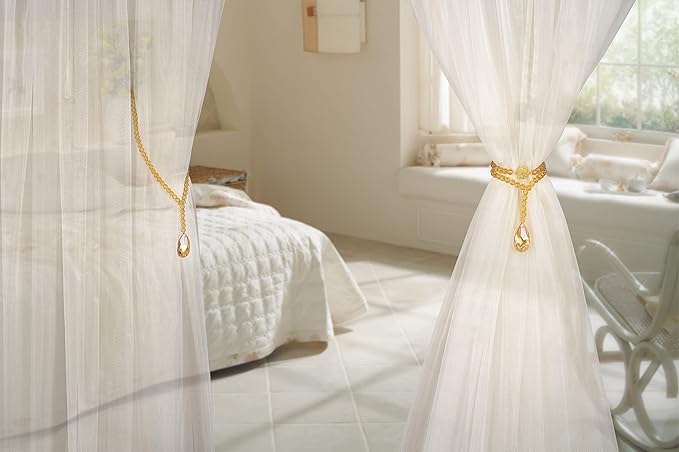 SUQ I OME 2 Pack of Luxury Crystal Beaded Magnetic Curtain Tieback and Holdback Curtain Clips Curtain Buckle Curtain Holder Blingbling Curtain Holdbacks for Drapes,Champagne