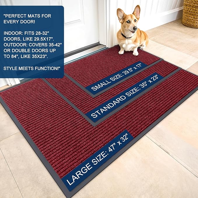 OLANLY Front Door Mat Indoor Outdoor Entrance, 2-Pack 71 x 47 Inch, Waterproof Heavy Duty Doormat, Fade Resistant, Low Profile, Easy Clean Patio Porch Welcome Floor Mats for Entry, Wine Red