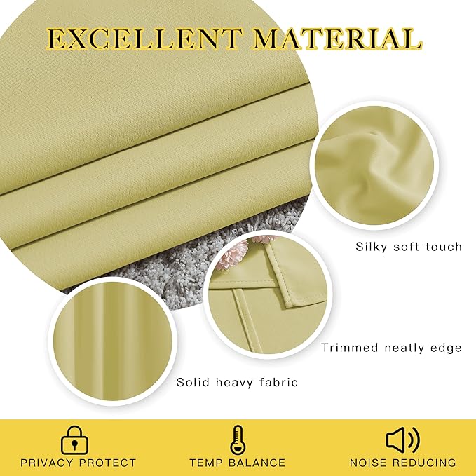 NICETOWN Insulated Room Darkening Curtains and Drapes - Energy Saving Thermal Insulated Solid Grommet Room Darkening Draperies for Sliding Glass Door/Patio (1 Pair, W80 x L84, Paler Yellow)