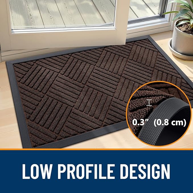 OLANLY Front Door Mat Outside Entrance 47x32, Absorbent, Heavy Duty Sturdy Natural Rubber Doormat Indoor Outdoor, Stain and Fade Resistant, Non-Slip Low Profile Floor Mat for Entryway, Brown Diamond
