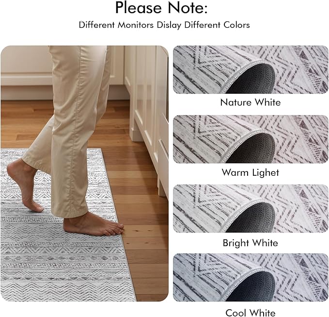 2x8 Washable Kitchen Runner Rug: Modern Moroccan Runners for Hallway Soft Non Slip Rugs with Rubber Backing Low Pile Thin Waterproof Floor Carpet for Entryway Bedroom Bathroom Indoor 2x8 Grey