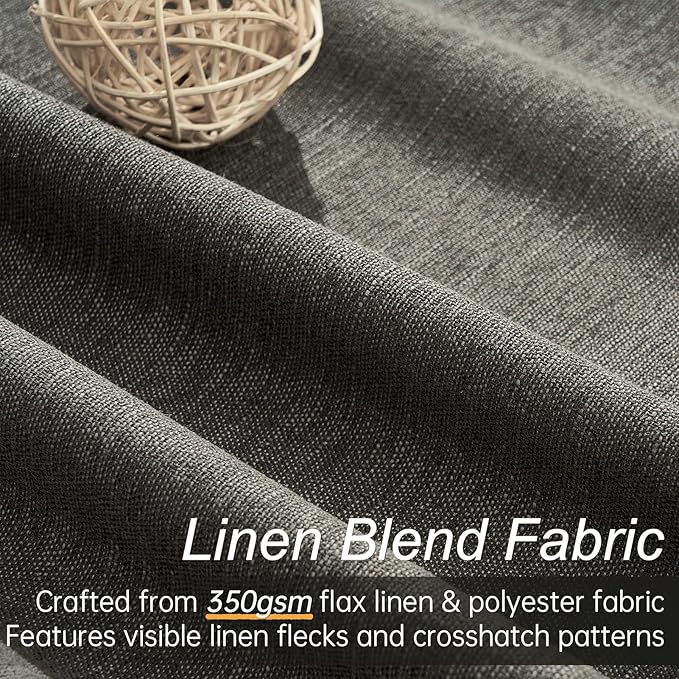 Topfinel 108 Inch Curtains 2 Panels Set Charcoal Grey Curtains 108 Inches Long for Livingroom Back Tab Hooks Pleated Blackout Tweed Linen Look Blacked Out Curtain for Bedroom,Dark Gray