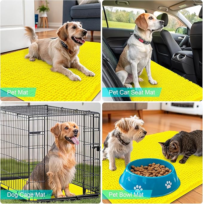 OLANLY Dog Door Mat for Muddy Paws 44x24, Absorbs Moisture and Dirt, Absorbent Non-Slip Washable Doormat, Quick Dry Chenille Mud Mat, Entry Indoor Entryway Carpet for Inside Floor, Lemon Yellow