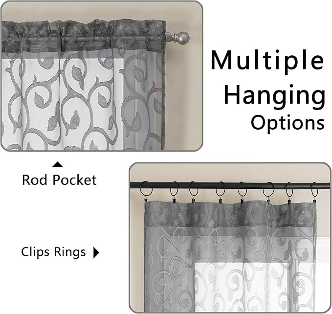 OWENIE Furman Sheer White Curtains 45 Inch Length 2 Panels Set for Living Room Bedroom Bathroom Window, Airy Jacquard Clip Short Curtains for Small Window, 40Wx45L inch
