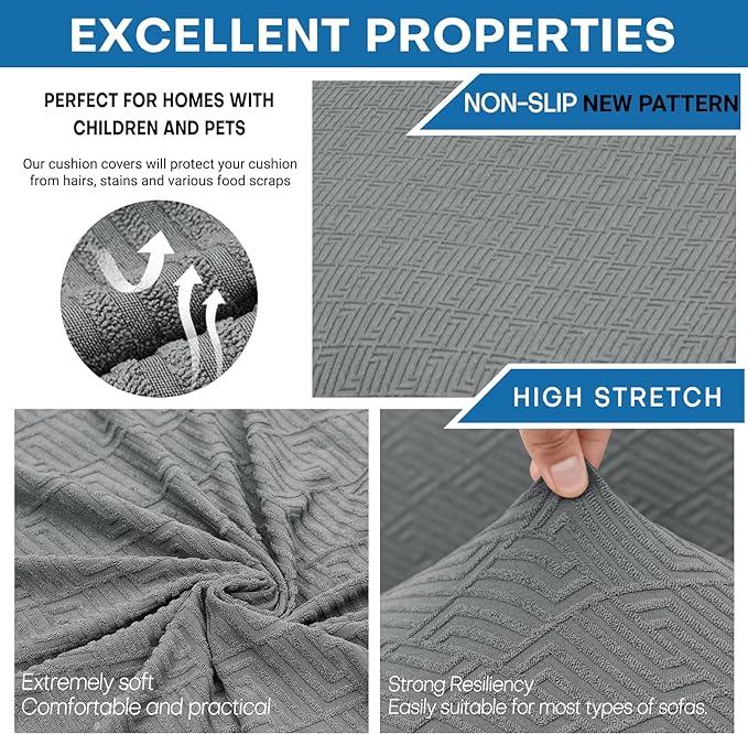 XINEAGE Large Couch Cushion Covers Seat Cushion Cover Thick Stretch Sofa Slipcovers 1 Piece Individual Couch Covers with Elastic Bottom(Single XL Seat Cushion/Backrest,Light Grey)