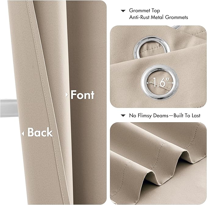 MIULEE Taupe Blackout Curtains for Bedroom Living Room 63 Inches Long 2 Panels, Thermal Insulated Room Darkening Drapes Solid Grommet Noise Reduction Light Blocking Window Treatments 40x63 Inch