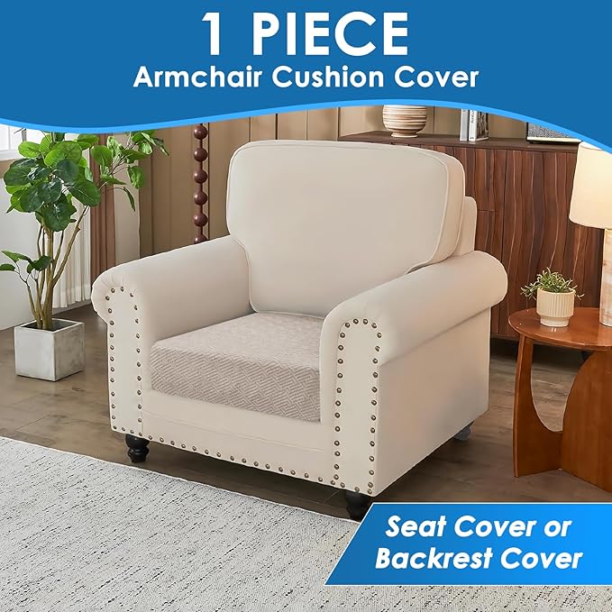 XINEAGE Large Couch Cushion Covers Seat Cushion Cover Thick Stretch Sofa Slipcovers 1 Piece Individual Couch Covers with Elastic Bottom(Single XL Seat Cushion/Backrest,Khaki)