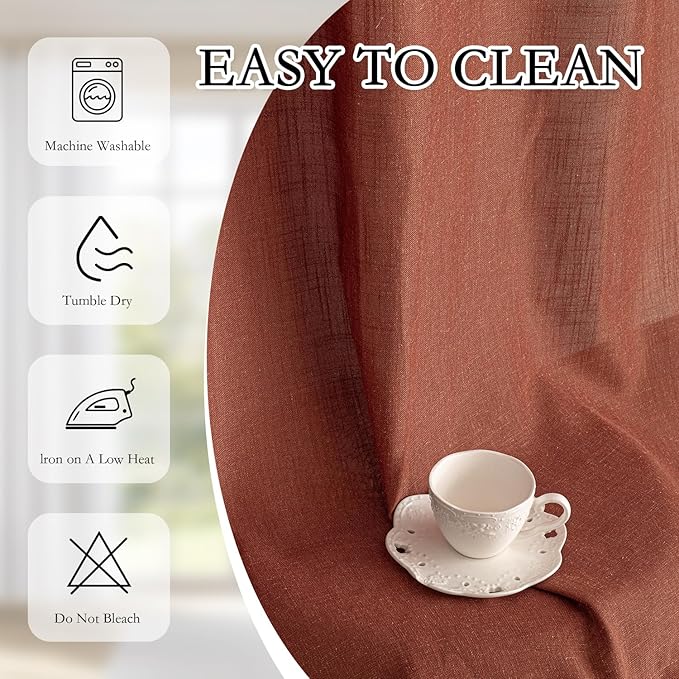 MYSKY HOME Semi Sheer Curtains 72 Inch Length for Bedroom 2 Panels, Light Filtering Privacy Drapes, Door Curtains for Closet Doorways Back Tab Soft Touch Style Texture for Kitchen, Terracotta, 50"x72"