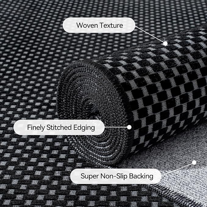 YDKGL 2x3 ft Indoor Door Mat Entryway Rug Non Slip Boho Woven Washable Small Area Rugs Runner, Front Entry Rug Entrance Doormat for Hall Porch Bathroom Kitchen Bedroom, Easy Clean, Black 24"x36"