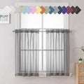 Lecloud Charcoal Grey Sheer Kitchen Curtains 36 Inch Length 2 Pcs, Sheer Voile Curtain Tiers with Dual Rod Pockets, Cafe Window Small Curtains for Bedroom Living Room, 40 x 36 Inch
