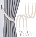 NICEEC 4 Pack Natural Cotton Rope Curtain Tiebacks Elegant Boho Style Decorative Drape Tie Backs Soft Hand-Woven Rope Curtain Holdbacks with Metal Hook for Home & Office Drapery (Beige)