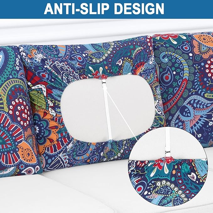 Smiry Printed Couch Cushion Covers, Stretch Soft Couch Covers for Sofa, Washable Non-Slip Sofa Slipcover Furniture Protector for Indoor and Outdoor (Backrest M, Blue Green)