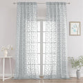 Chyhomenyc Extra Long Light Grey Sheer Curtains 108 Inch Length 2 Panels Set, Light Filtering Tufted Textured Soft Airy Rod Pocket Leaf Window Treatment Drapes for Living Room, 52" Wx108 L, 2PCS