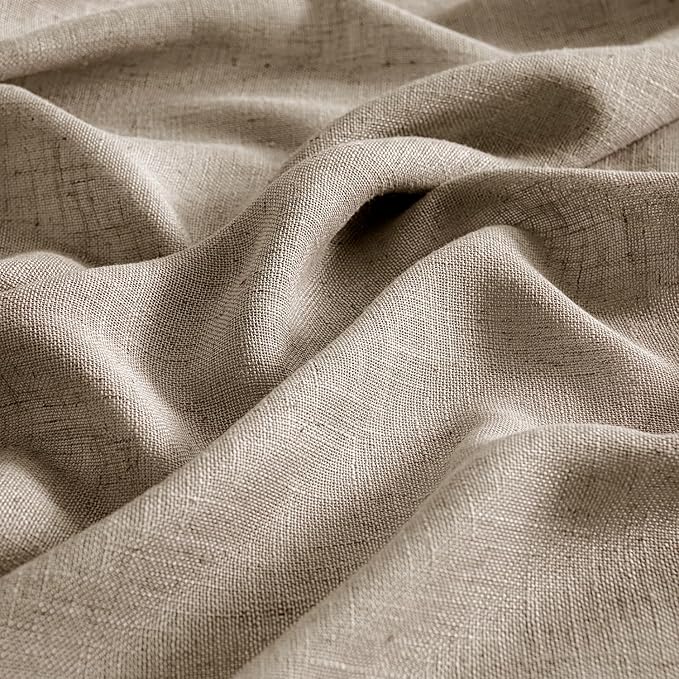 MIULEE Taupe Grey Linen Curtains 45 Inch Length 2 Panels for Bedroom Living Room, Soft Linen Textured Window Drapes Semi Sheer Light Filtering Back Tab Rod Pocket Farmhouse Modern Burlap Look Decor
