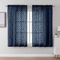Lecloud Leia Navy Blue Sheer Curtains 54 Inch Length 2 Pcs, Rod Pockets Bedroom Curtains for Living Room Decor, Light Filtering Jacquard Leaf Textured Farmhouse Drapes, Each Panel 42" W x 54" L