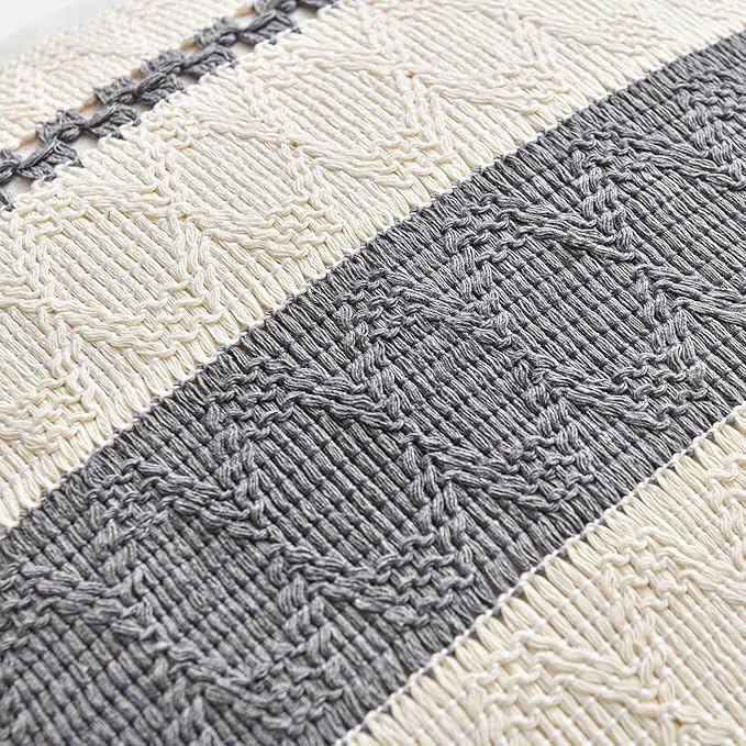 Fancy Homi Set of 1 Neutral Grey Farmhouse Decorative Throw Pillow Covers 16x16 Inch for Couch Bed Chair Indoors, Vintage Country Rustic Retro Room Decor, Soft Thick Cotton Handmade Woven Cushion Case