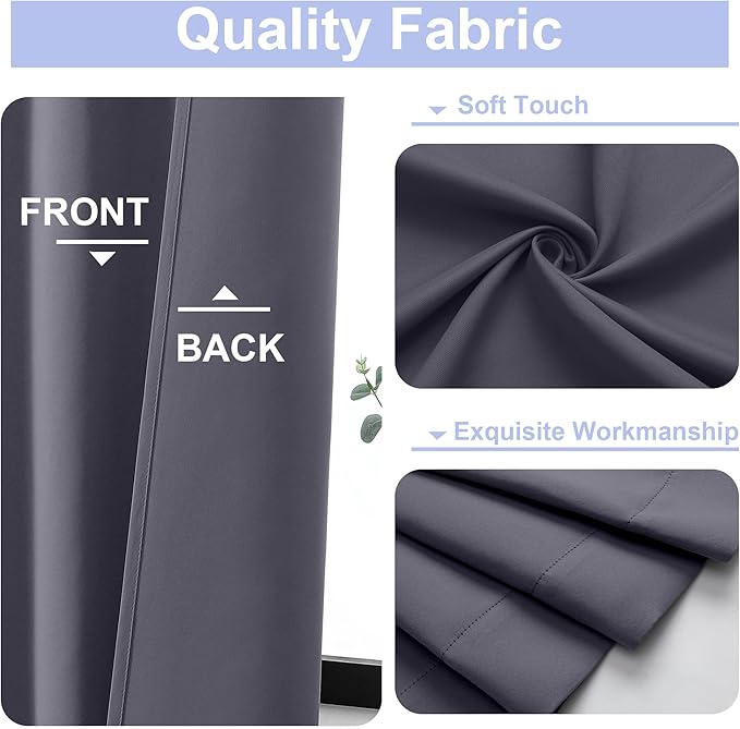 Simplebrand Ava Grey Short Blackout Curtains for Bedroom 45 Inches Long 2 Panels Set, Solid Thermal Insulated, Energy Saving Window Treatment Curtains Blackout Drapes, W40 x L45 Inch, Grey