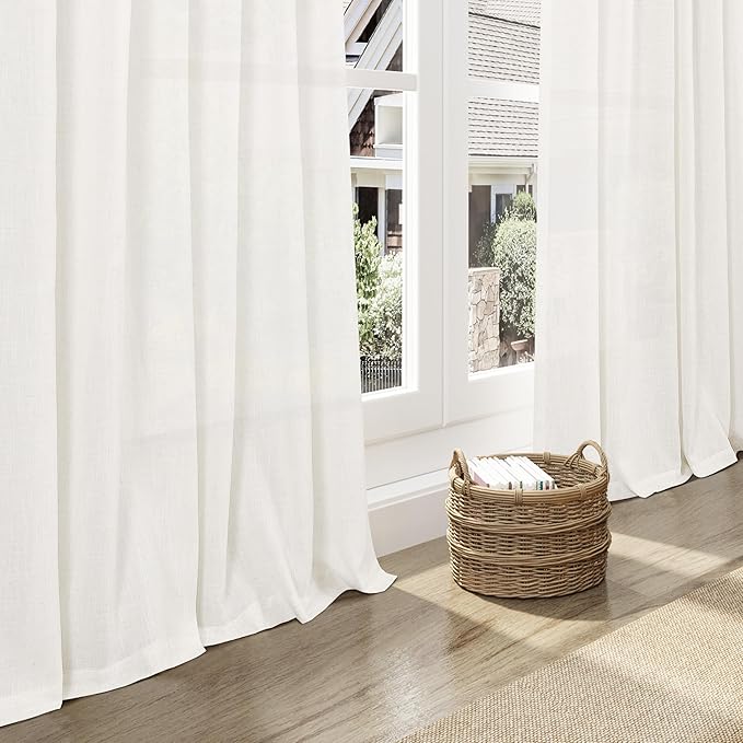Nanspring Neutral Linen Curtains 80 Inch Length for Living Room Light Filtering Semi Sheer Curtain Coastal Modern Farmhouse Decor Drapes for Bedroom Back Tab and Rod Pocket 52x80, 2 Panels