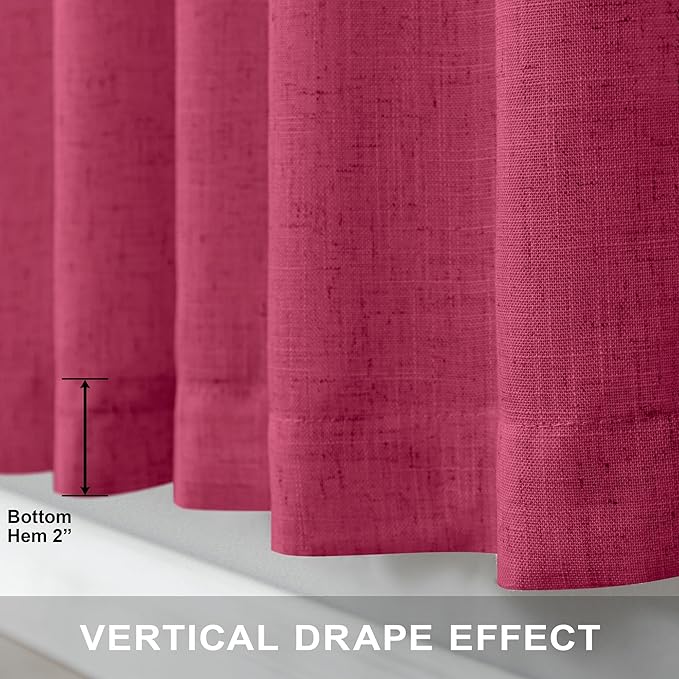 Pitalk Christmas Red Hot Pink Curtains for Bedroom 84 Inch Length 2 Panels Back Tab Pocket Semi Sheer Linen Rainbow Colored Girls Curtain for Kids Room Living Xmas Raspberry Fuchsia Magenta 52x84 Long