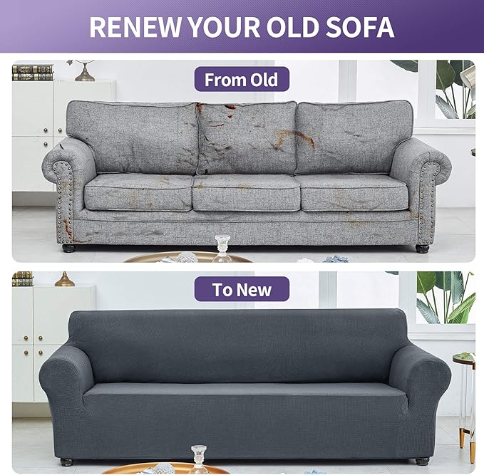 Joccun Stretch Couch Cover Slipcovers, 1-Piece Sofa Covers for 3 Cushion Couch Spandex Jacquard Washable Furniture Protector Cover for Living Room,Kids,Pets(Sofa,Gray)
