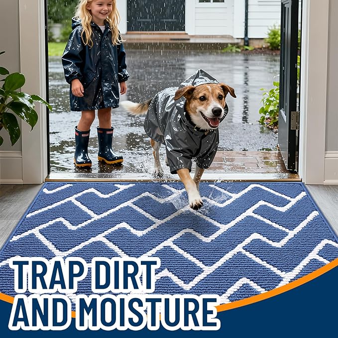 OLANLY Front Door Mat, Non-Slip Rubber Backing, Dirt Resistant and Absorbent, Washable, Easy to Clean Low-Profile Indoor Doormat for Back Door, Entryway, Inside Entrance, 40x32, Navy